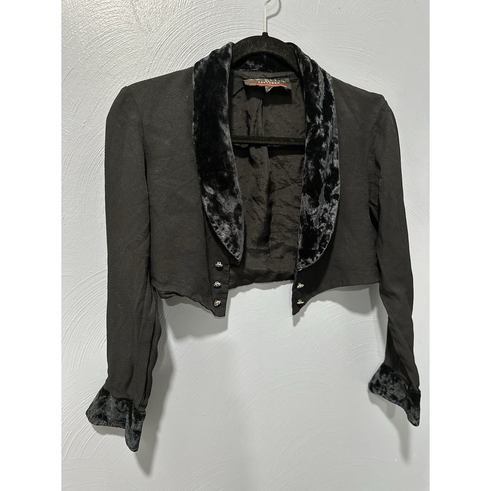 Y2K Velvet Blazer Size S Black Dark Academia Fairy Grunge Cropped Vintage Fitted